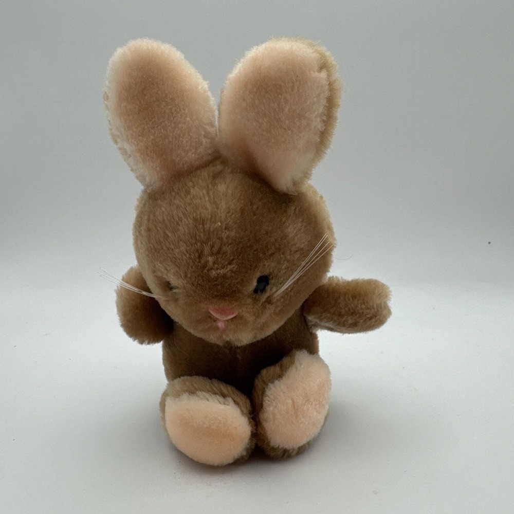 Vintage Dakin Plush Bunny Rabbit Brown Pink Ears Feet 7"